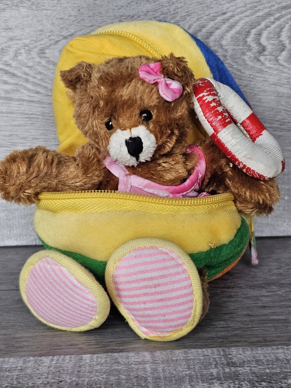 Beach Baby Bear Girl Bean Bag Zipper Plushland Plush 6” Toy Vintage Stuffed